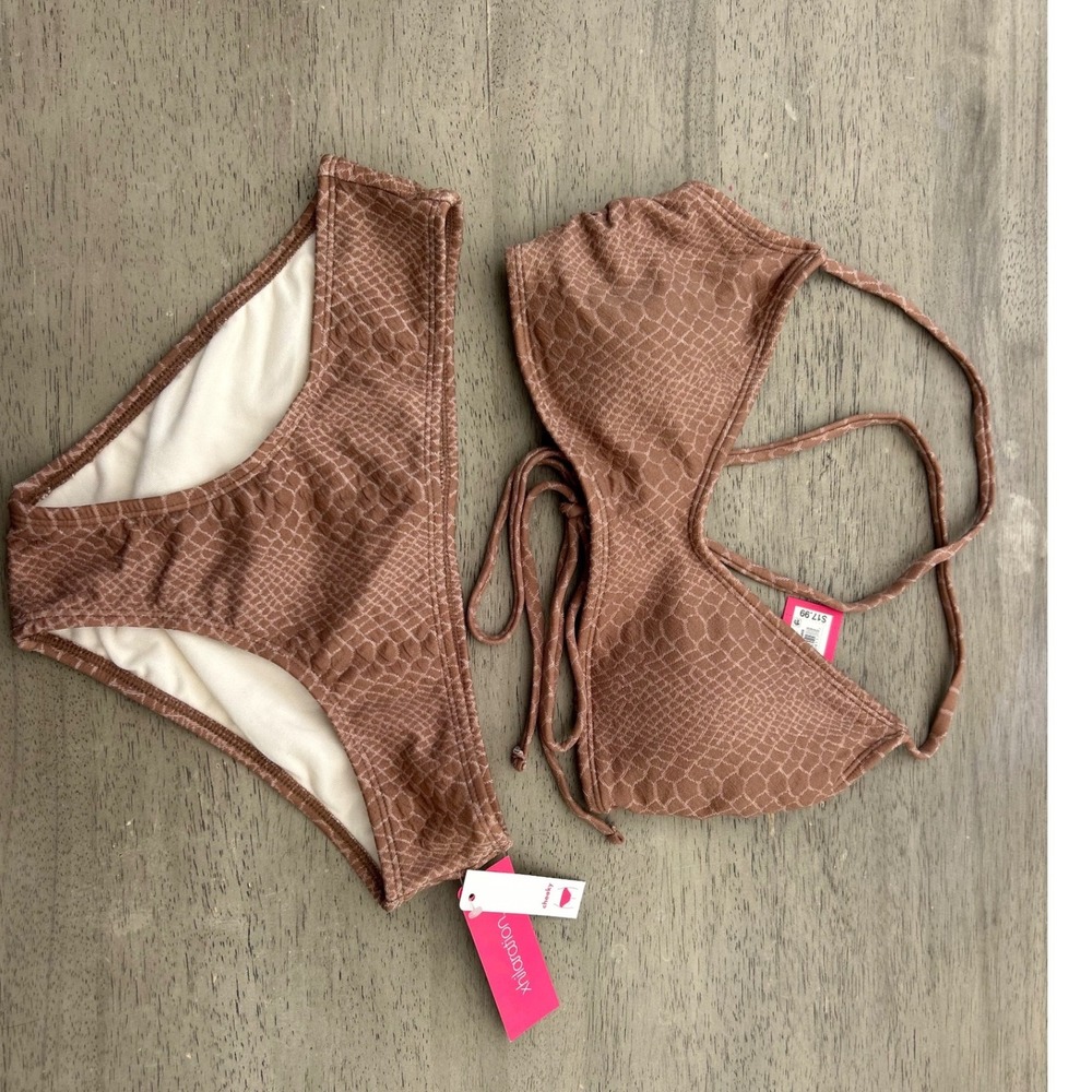 Xhilaration Snakeskin Bikini Set Mushroom Brown Y2K Animal Print NWT M/S - Picture 7 of 9